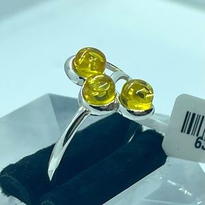 Yellow Amber 3-Stone 925 Ring